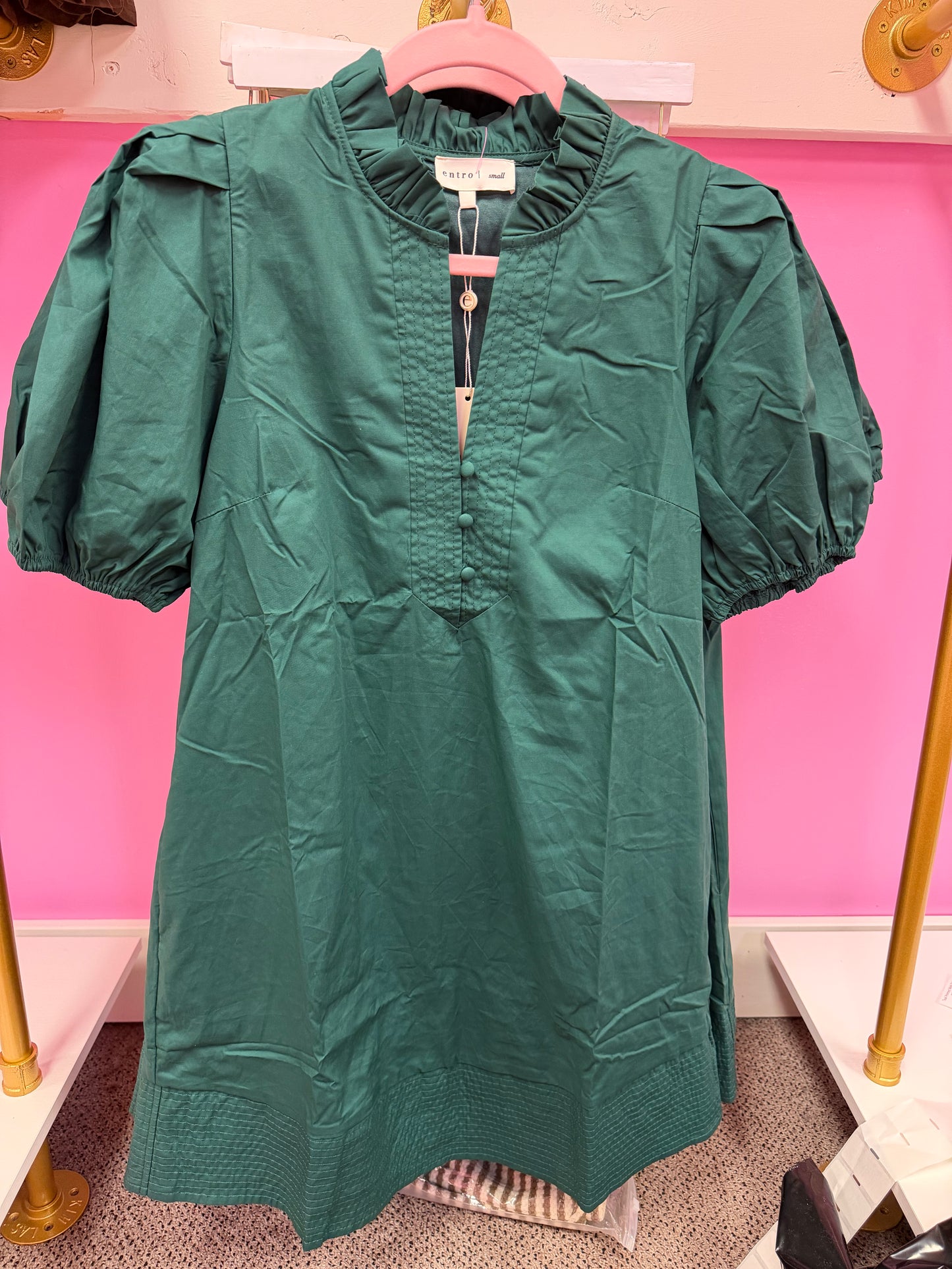Green Button Ruffle Dress