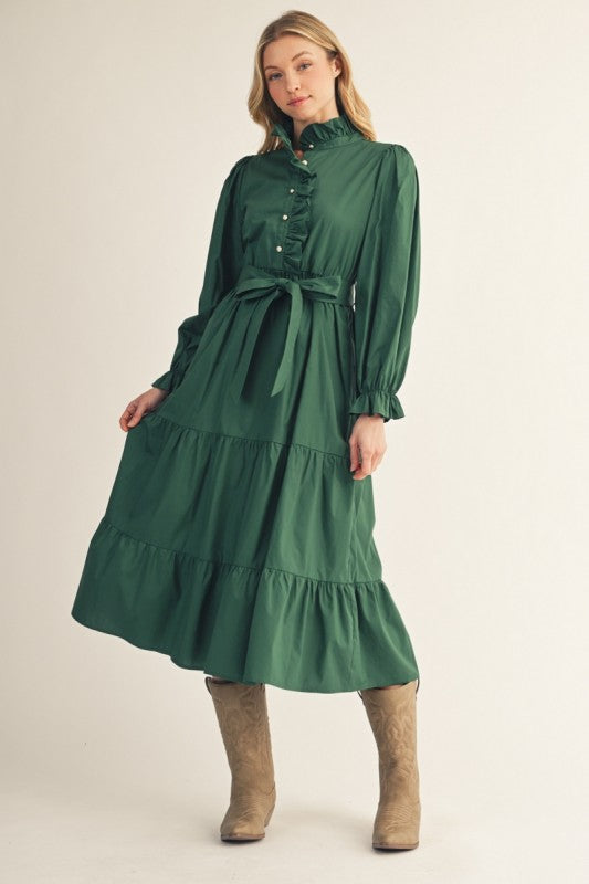 Green Ruffle Tiered Midi Dress