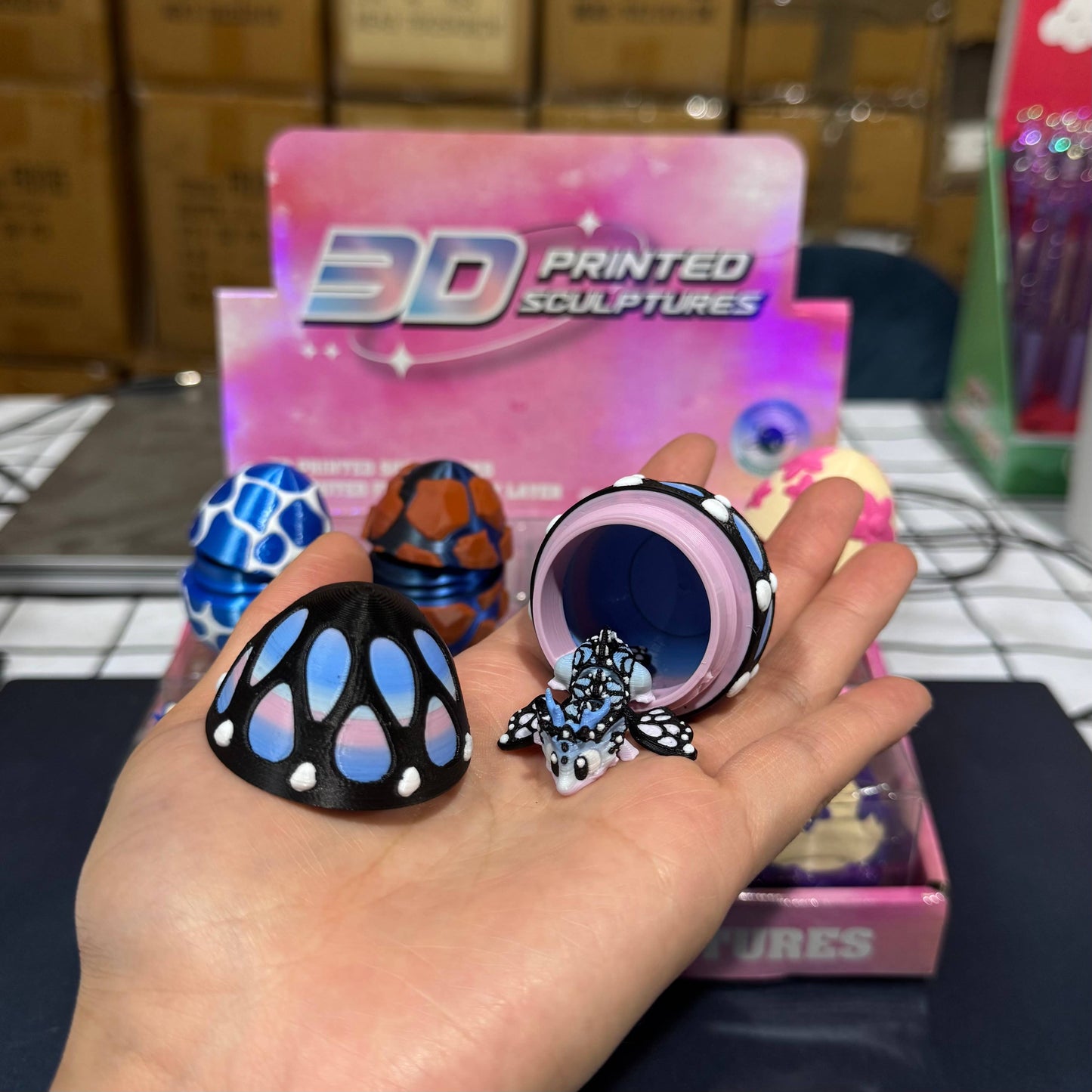 3D Printed Colorful Baby Dragon and Egg 2"