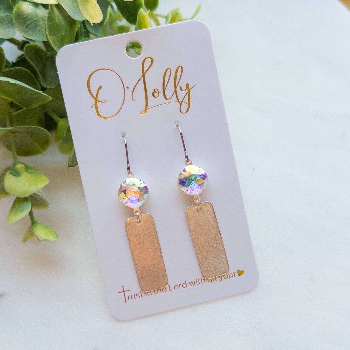 Silver Bar Earrings w/AB Stone - “Alicia”