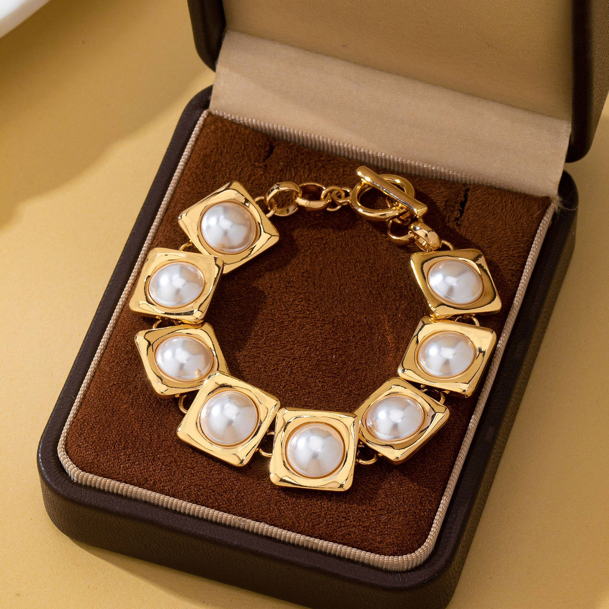Pearl Square Link Statement Bracelet