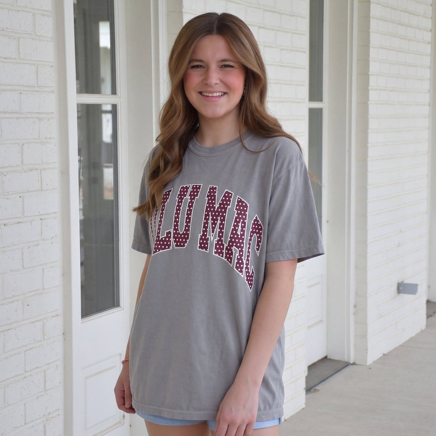 LM-Maroon/White Polka Dot Granite Comfort Colors Tee