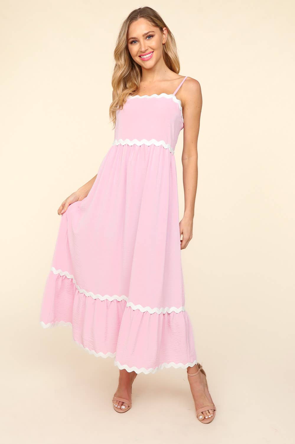 Square Neck Strap Adjust Fit and Flare Maxi :Light Blue