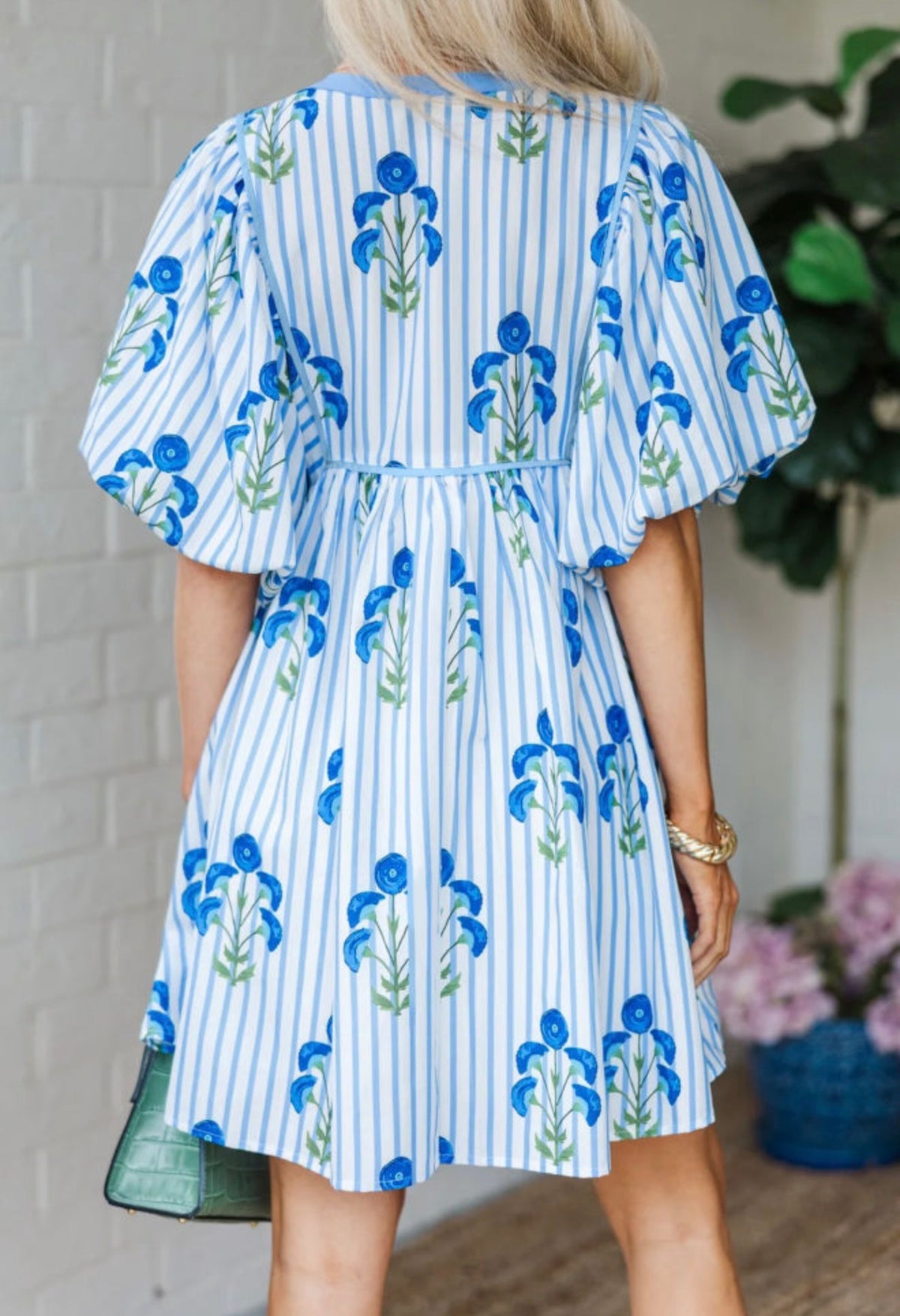 Blue Floral Striped Dress