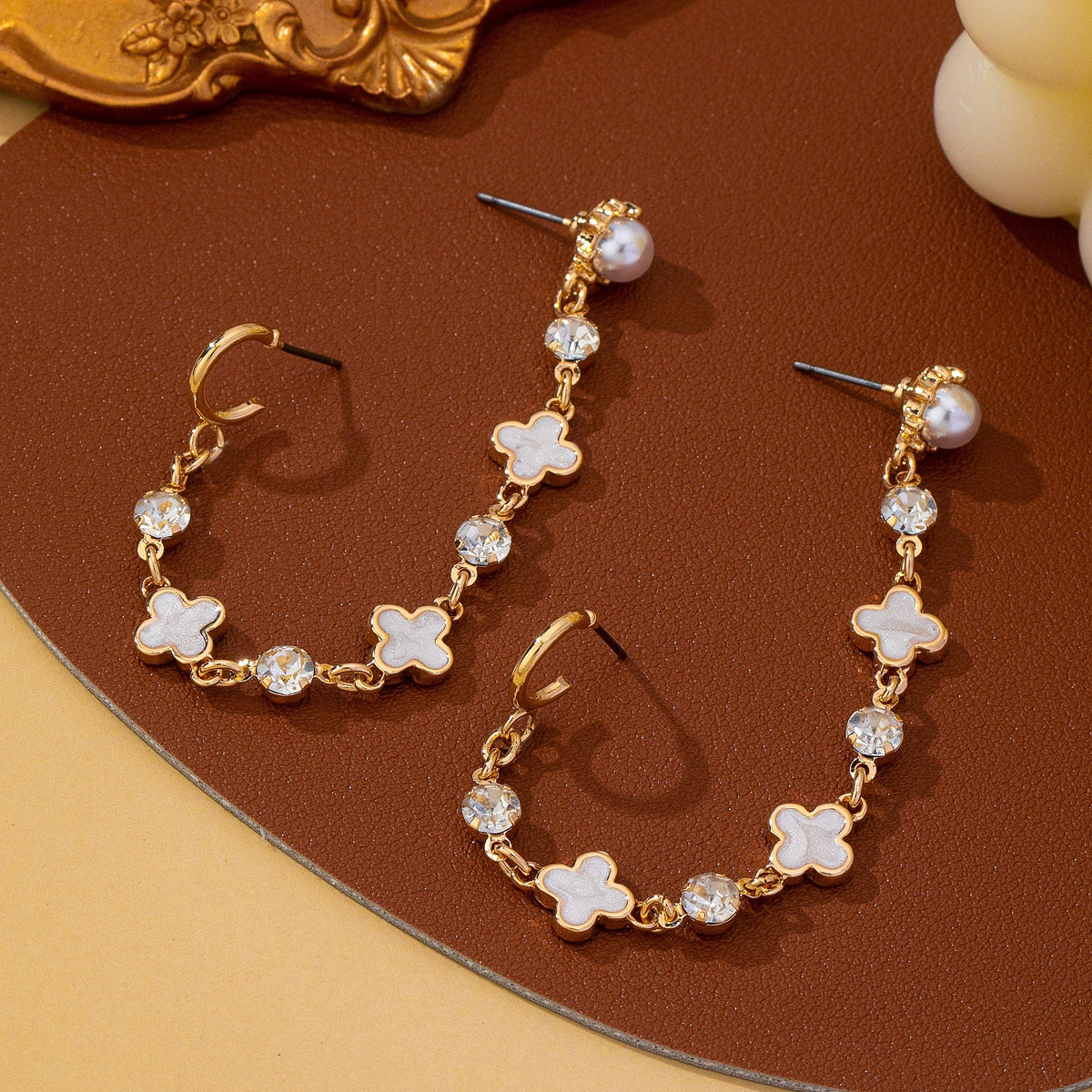 Mother of Pearl Clover Double Piercing Earrings