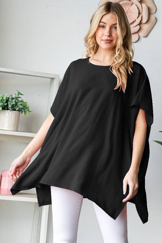 SHORT SLEEVE SOLID LOOSE FIT TOP: HUNTER GREEN