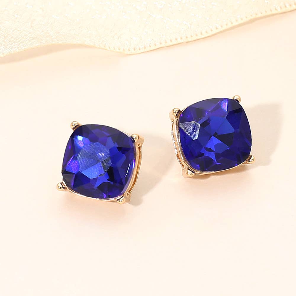 Square Cushion Stud Earrings: Gold,Jet Black