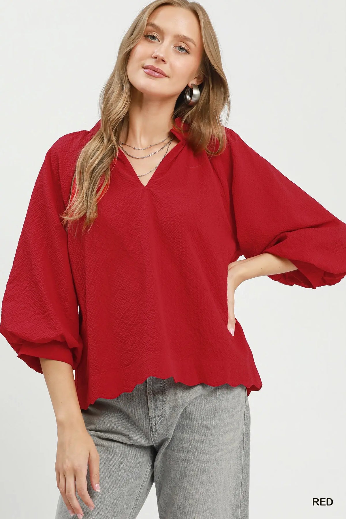 Textured Scalloped Top Red