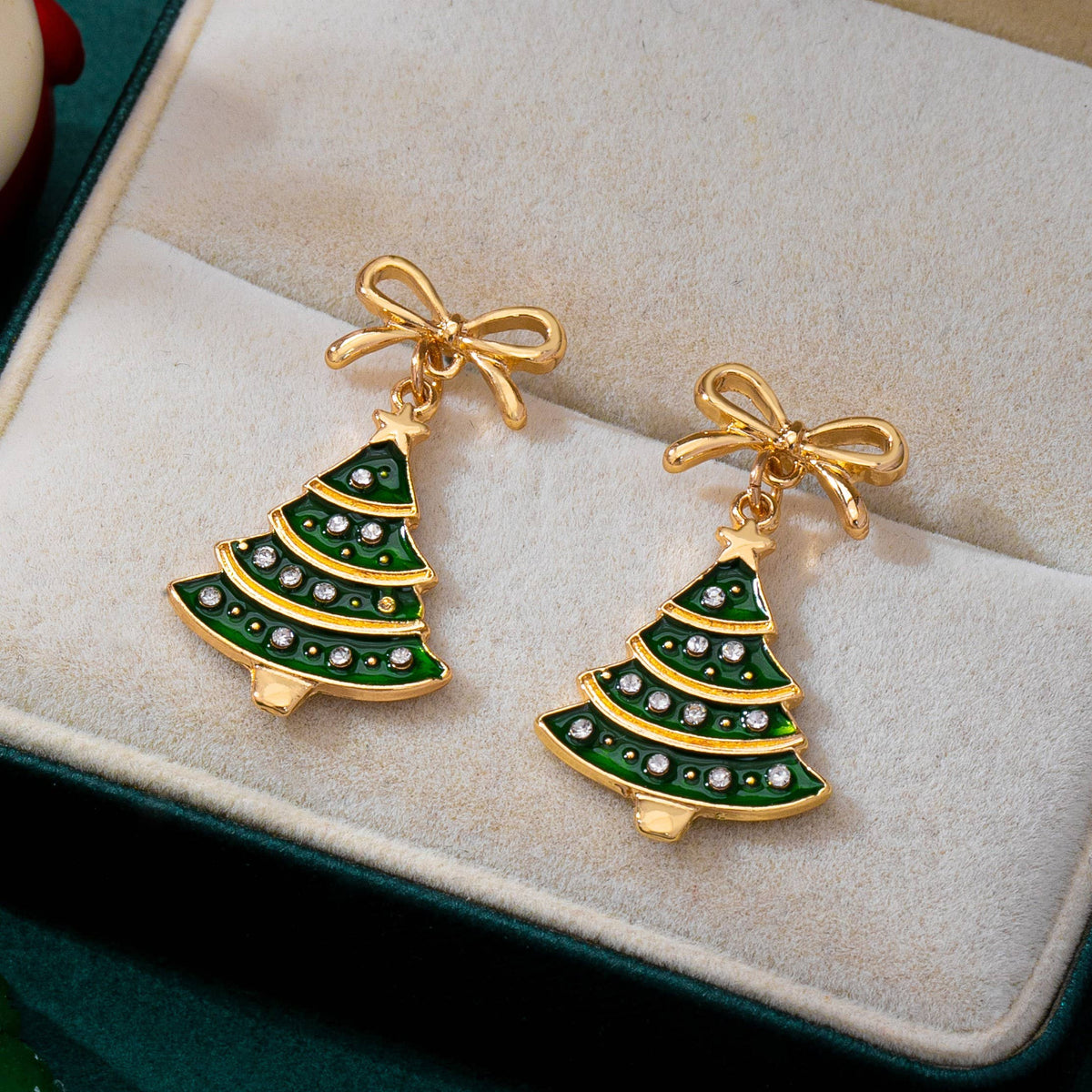 Christmas Tree & Bow Dangle Earrings