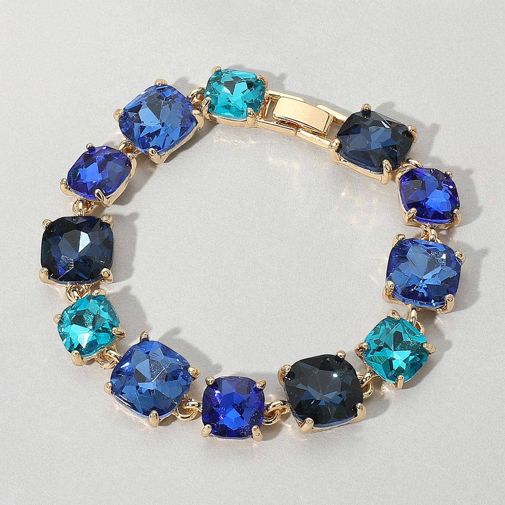 Cushion Square Stone Link Evening Bracelet: WHITE AB