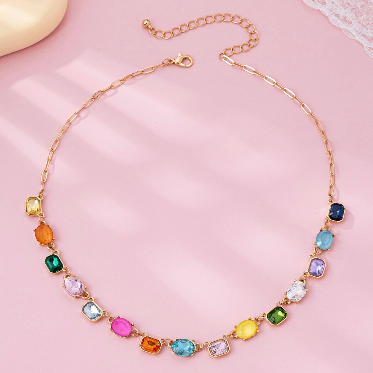 Multicolor Gemstone Link Necklace