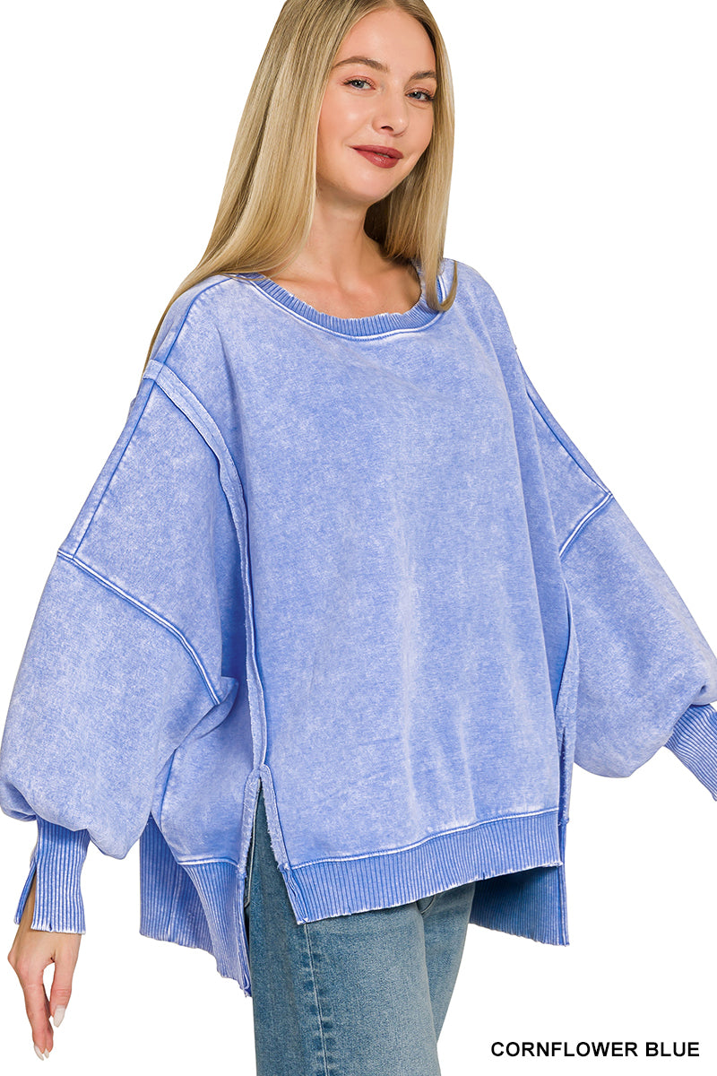 Light Blue Acid Washed Hi-Low Sweatshirt