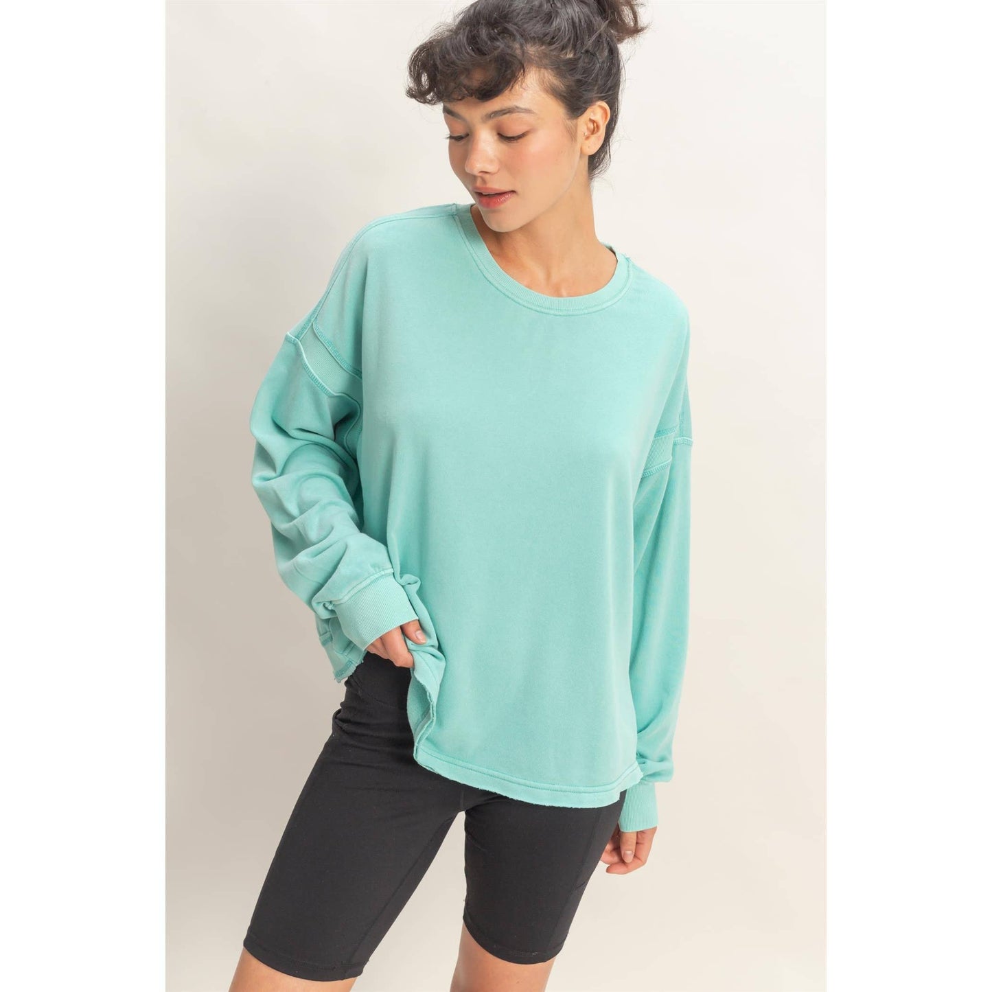Oversized Cross Detail Open Back Sweatshirt: TURQUOISE