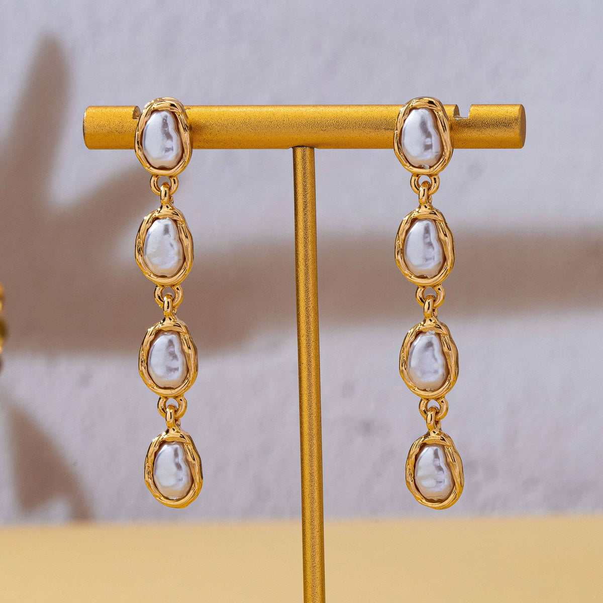 Organic Baroque Pearl Linear Drop Earrings Gold