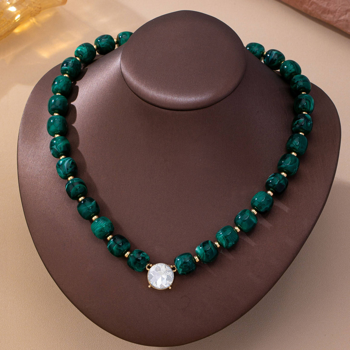 Resin Bead Round Crystal Pendant Necklace | RED