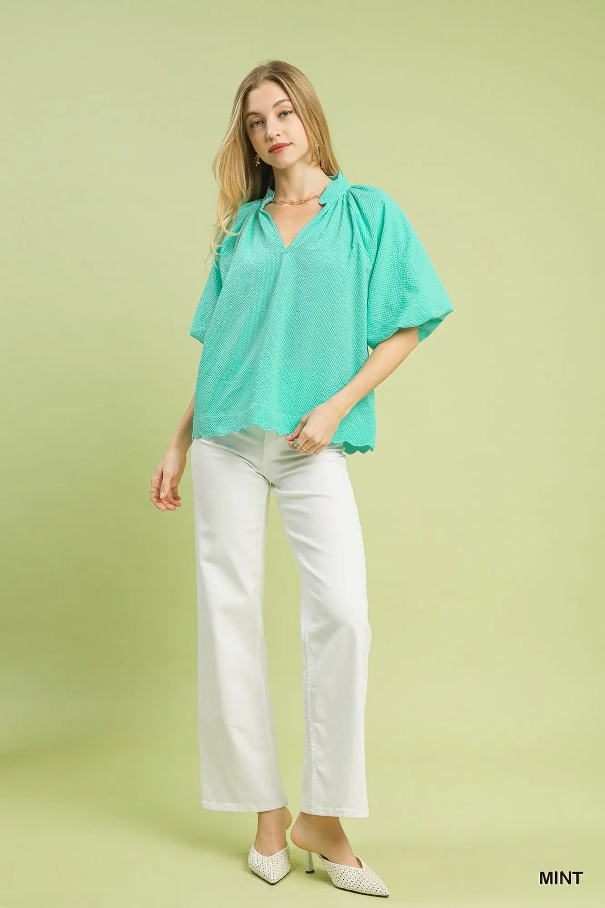 Textured Scalloped Top - Mint
