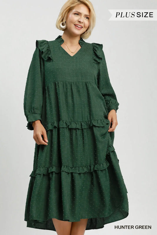 Hunter Green Tiered Midi Dress