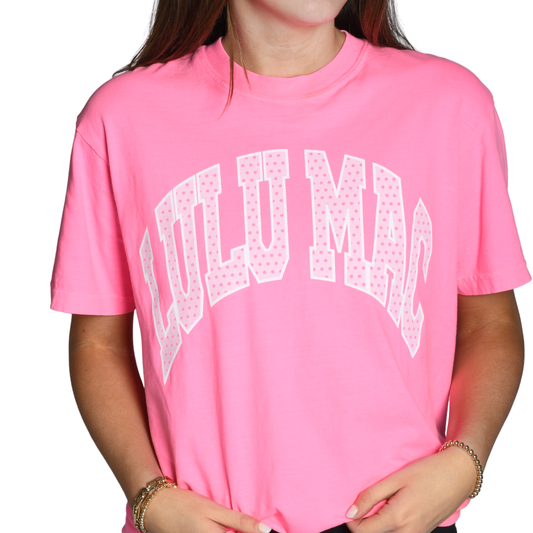 LuluMac Polka Dot Neon Pink Comfort Colors Tee