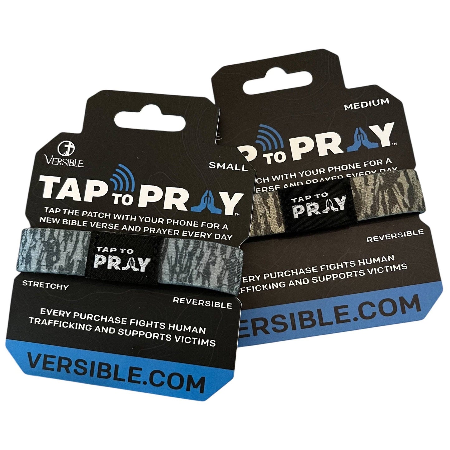 Tap To Pray® Wristband – Tree Bark Camo Brown & Grey: Medium