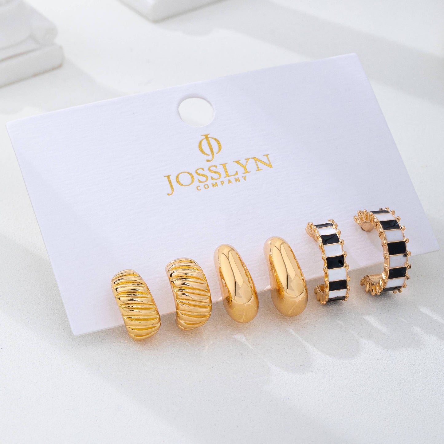 Checker Textured Huggie Hoop Trio Earrings Gold