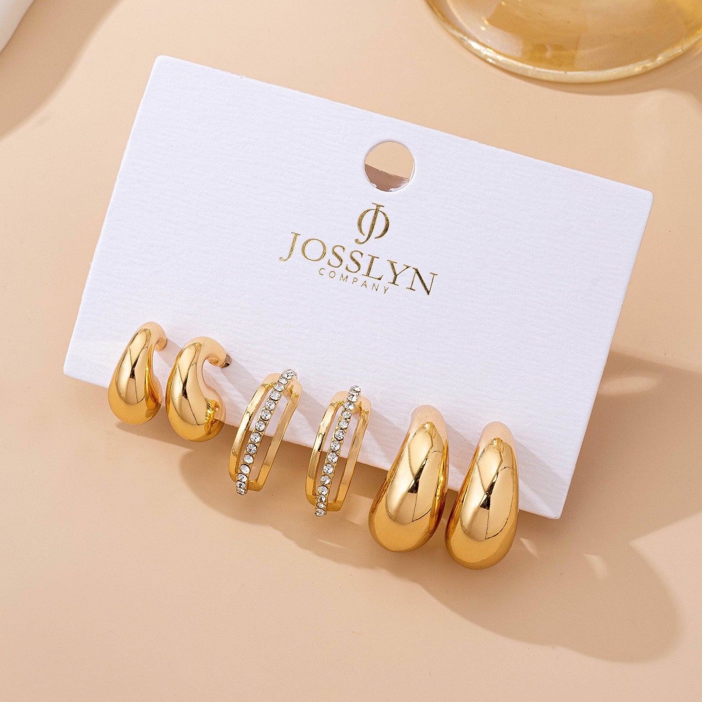 Chunky Hoop Rhinestone Trio Earring Set GOLD