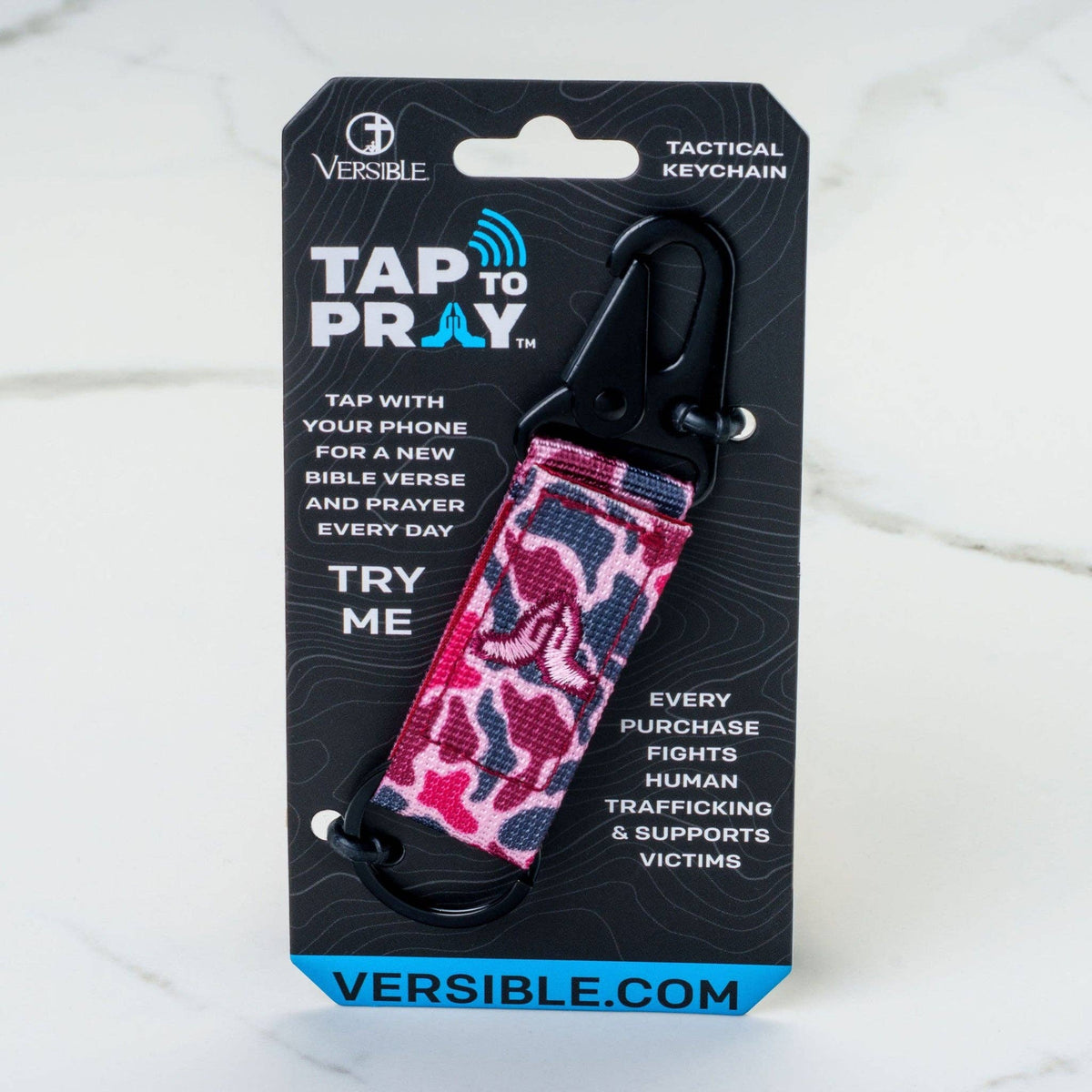 Tap To Pray® Tactical Carabiner Keychain: Moss Camo