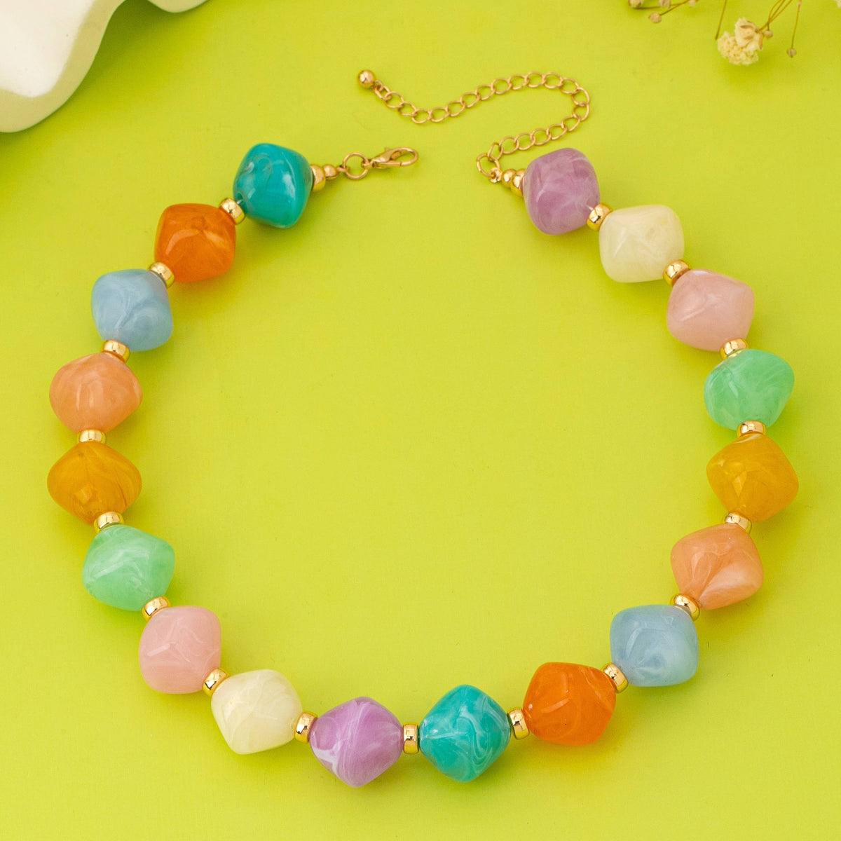 Multicolor Oversized Faceted Pastel Bead Necklace