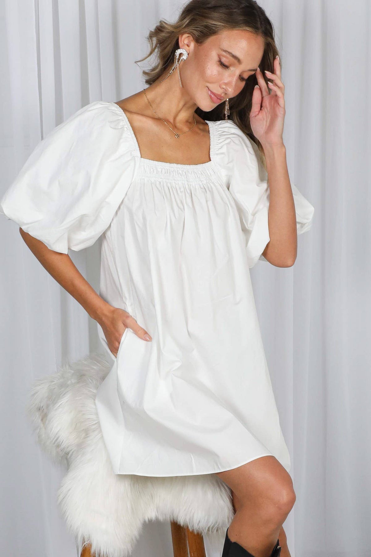 Casual Square Neck Dress Red