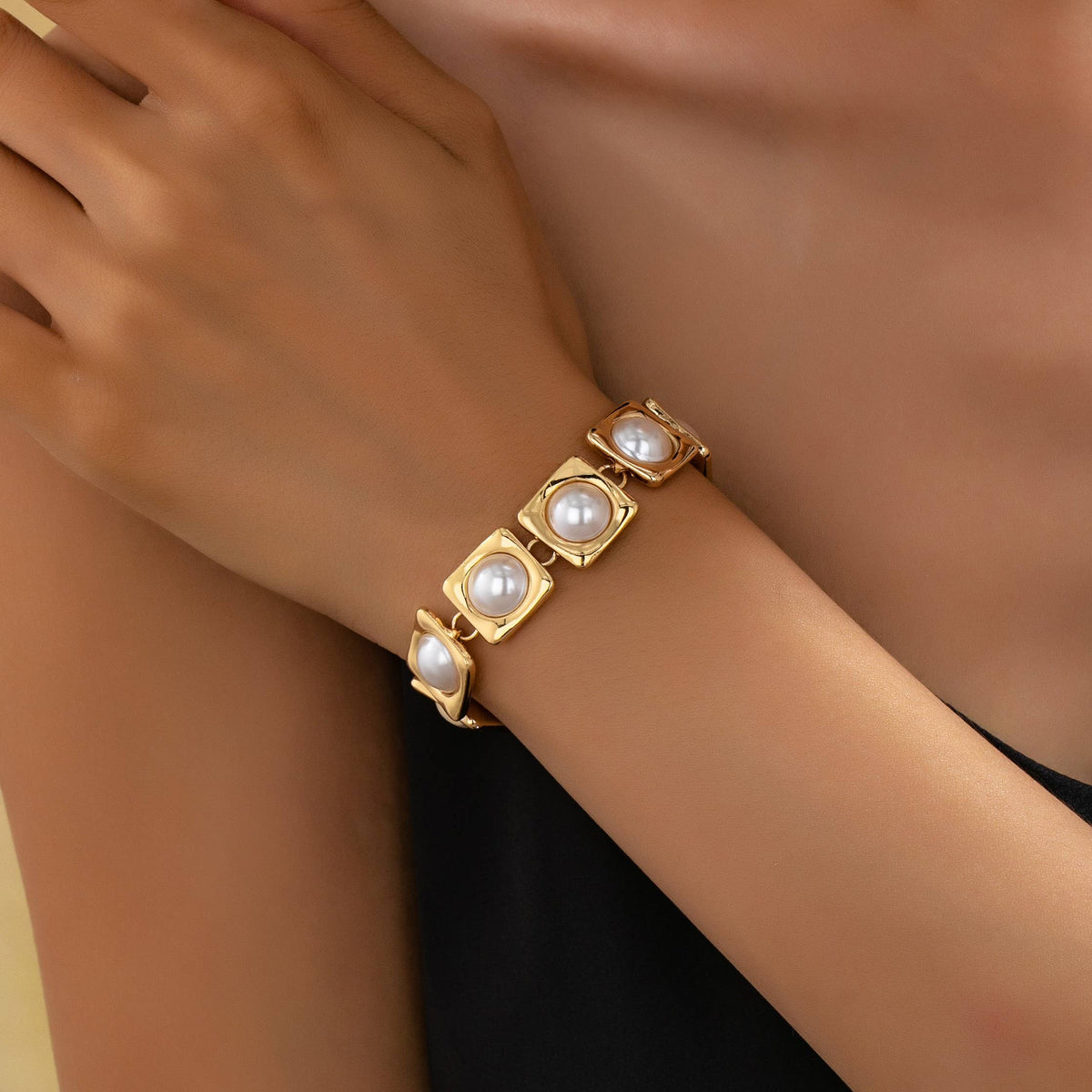 Pearl Square Link Statement Bracelet