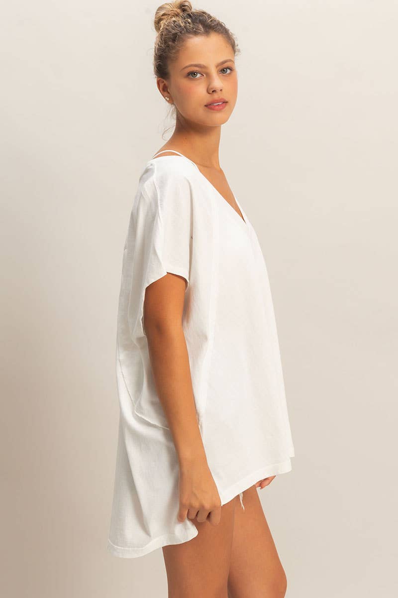 Oversized V-Neck Mineral Washed Top: DARK TEAL