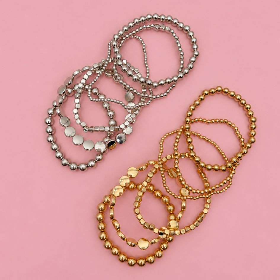 MULTI BALL CHAIN BEAD MIX STRETCHABLE BRACELET