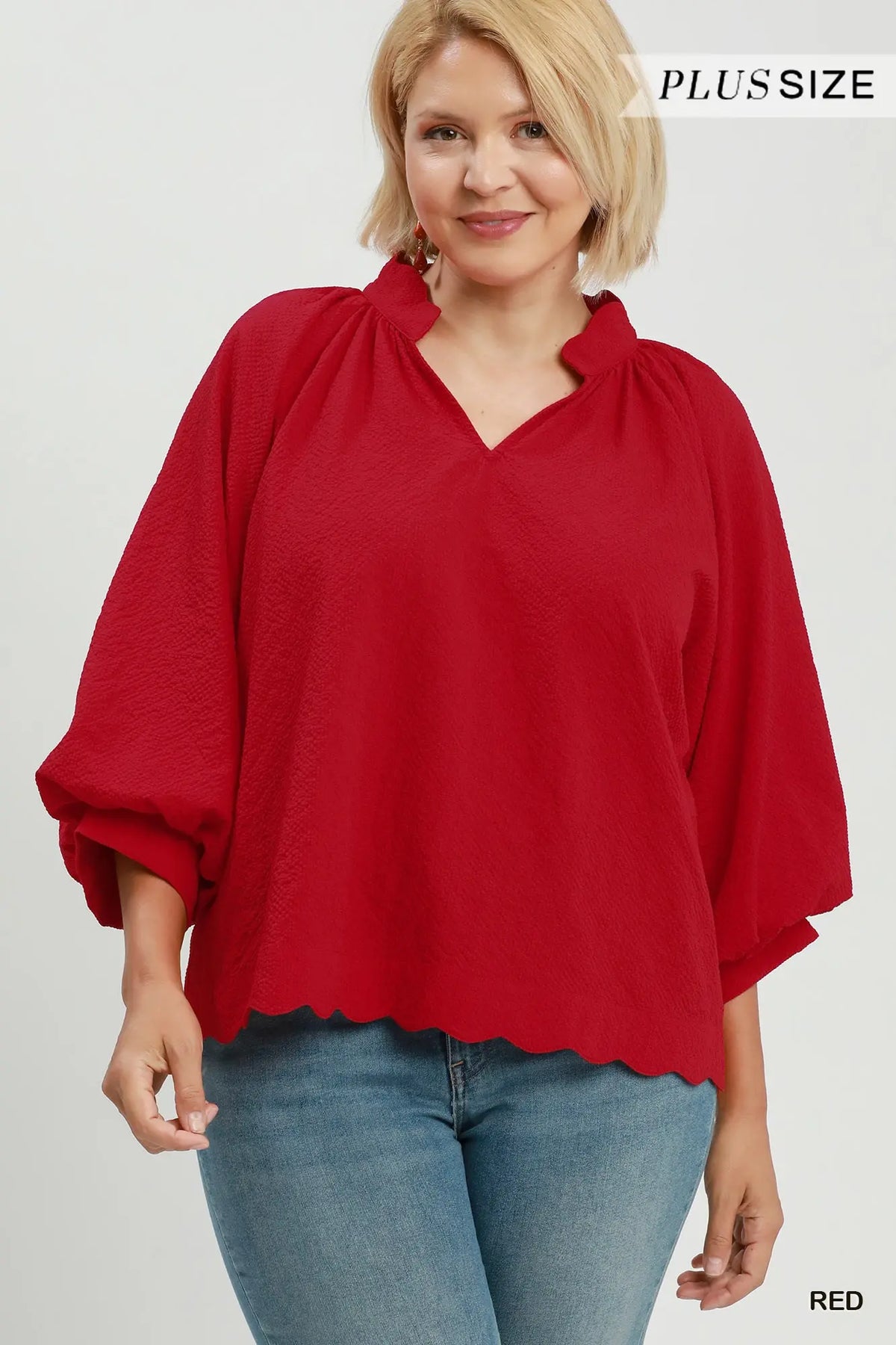 Textured Scalloped Top Red