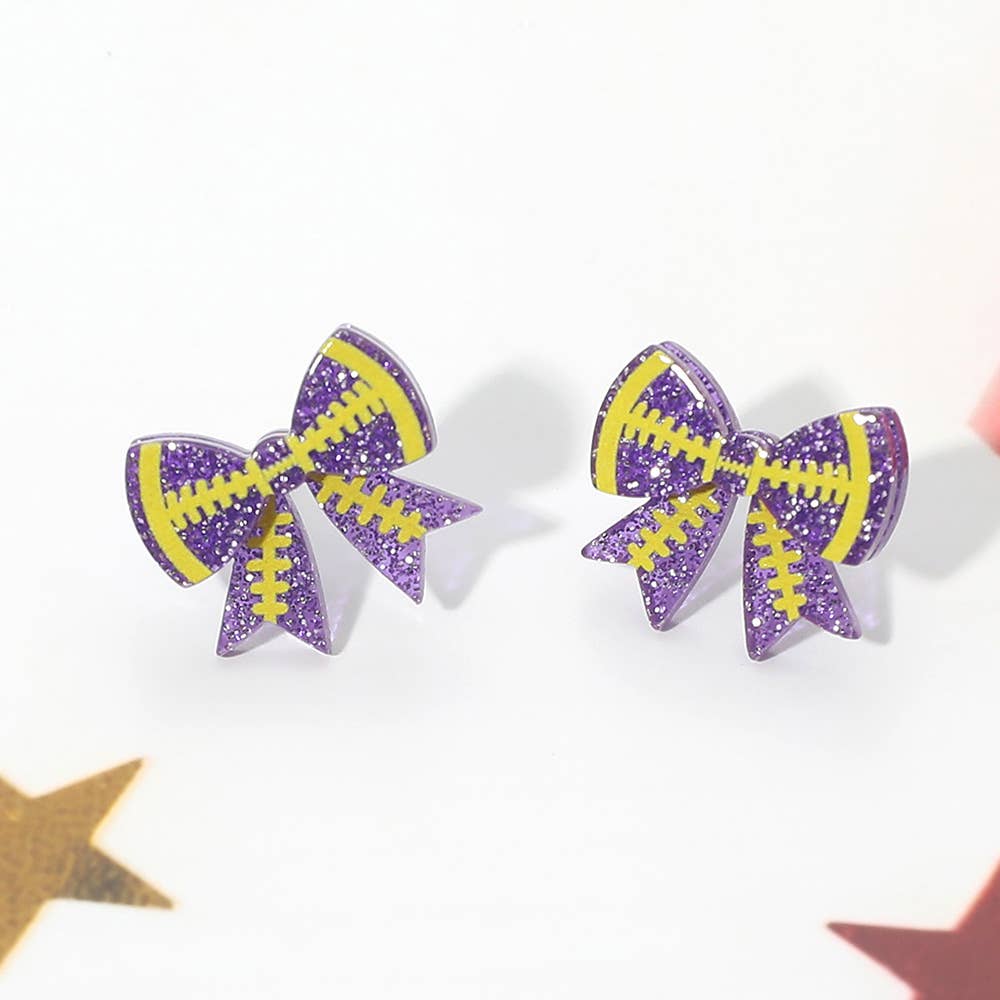 Game Day Football Bow Stud Earrings: Orange