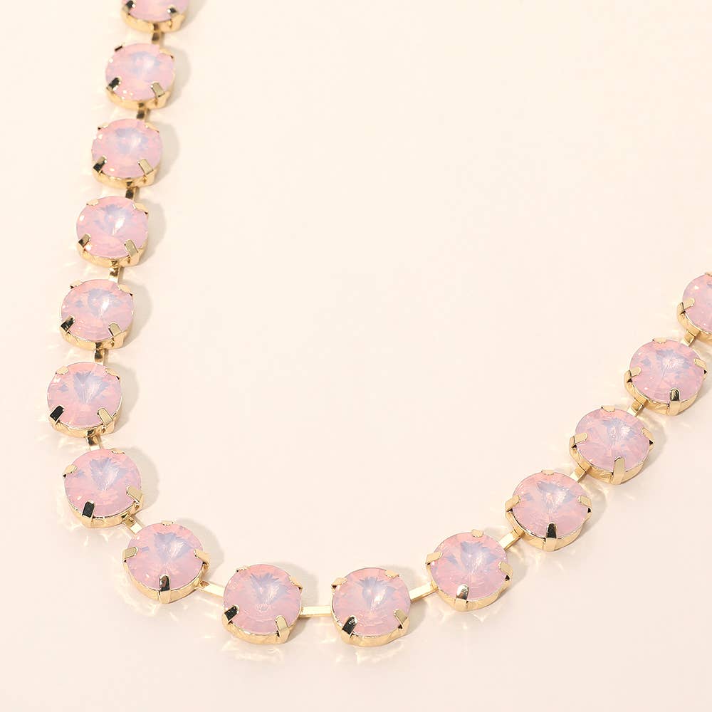 Round Cut Stone Cluster Link Evening Necklace: Gold,Multi