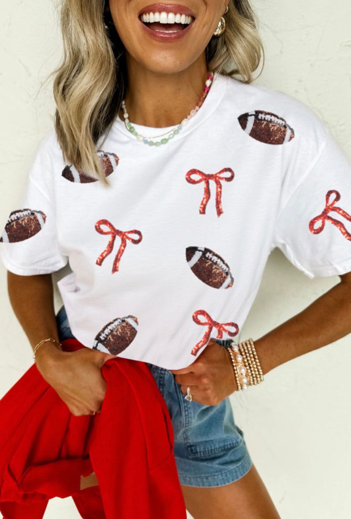 Footballs & Bow Sequin Tee