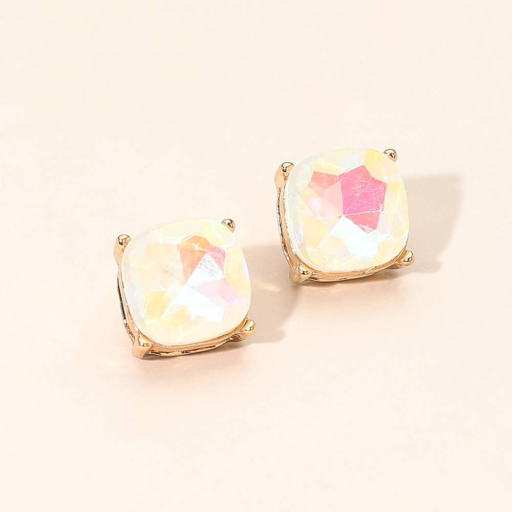 Square Cushion Stud Earrings: Gold,Siam