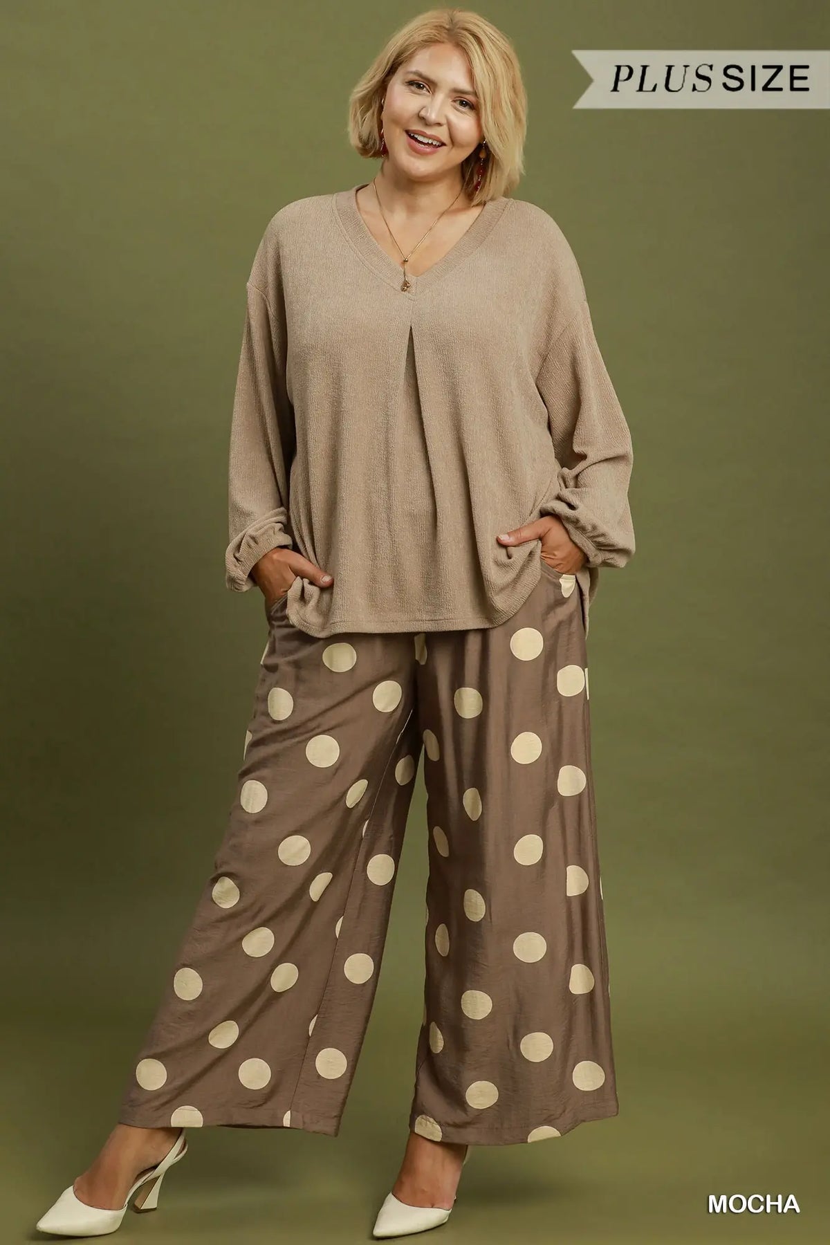 Mocha Polkadot WideLeg Pants