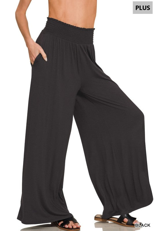 Black Curvy Stretch Wide Leg Pants