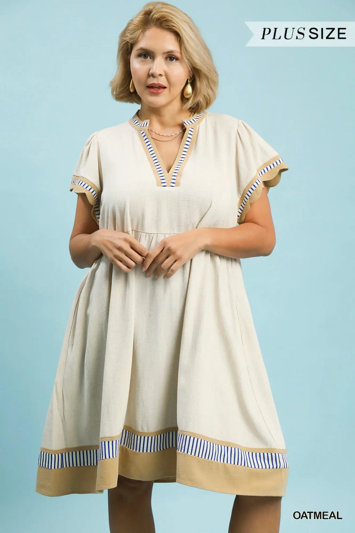 Oatmeal Linen Flutter Sleeve Dress