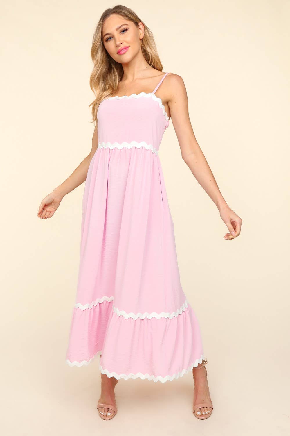 Square Neck Strap Adjust Fit and Flare Maxi :Light Blue