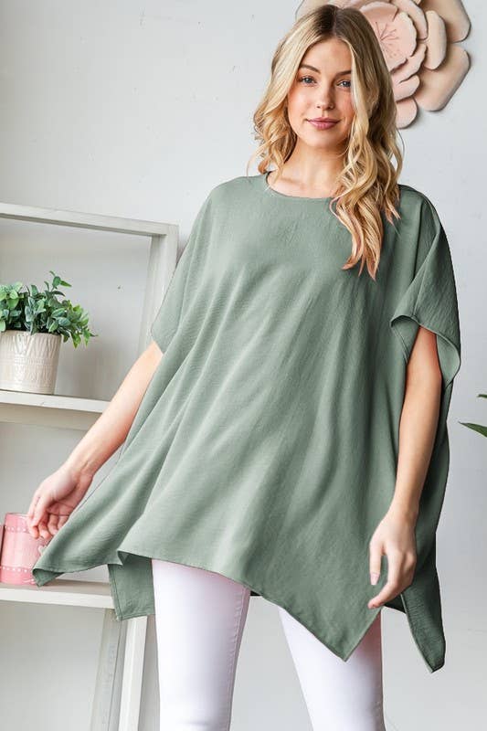 SHORT SLEEVE SOLID LOOSE FIT TOP: HUNTER GREEN