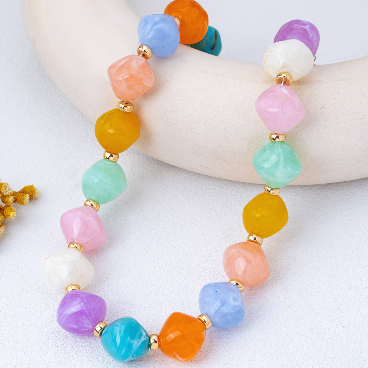Multicolor Oversized Faceted Pastel Bead Necklace