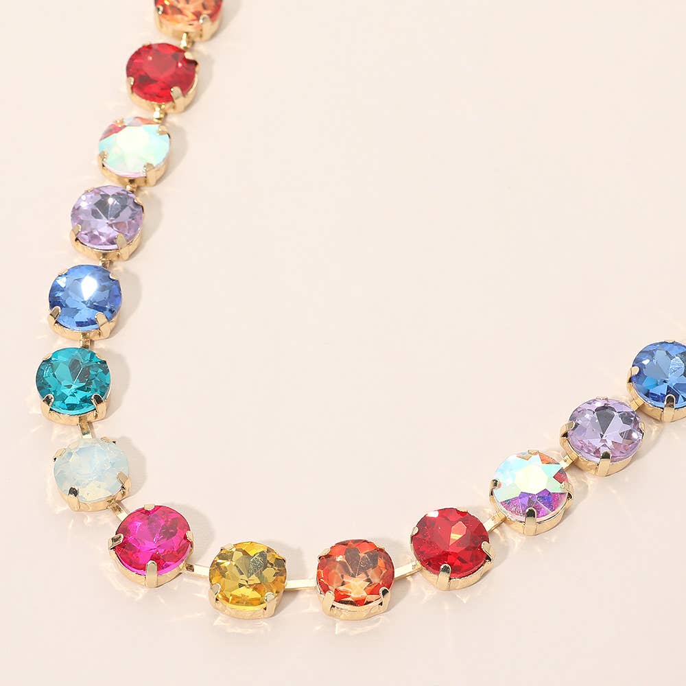 Round Cut Stone Cluster Link Evening Necklace: Gold,Multi