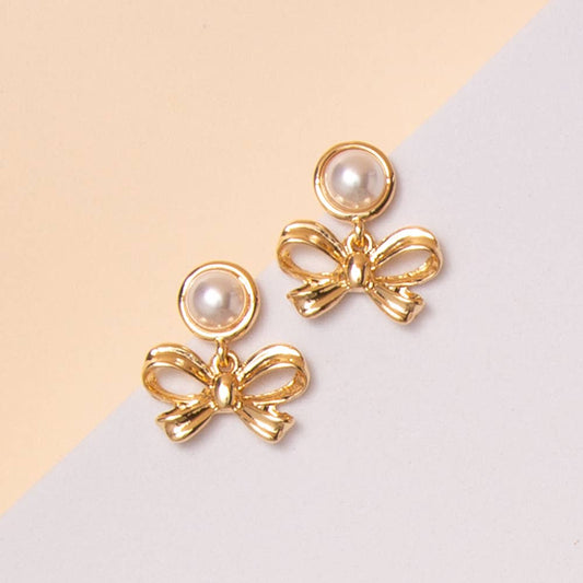 Bow Pearl Gold Earrings