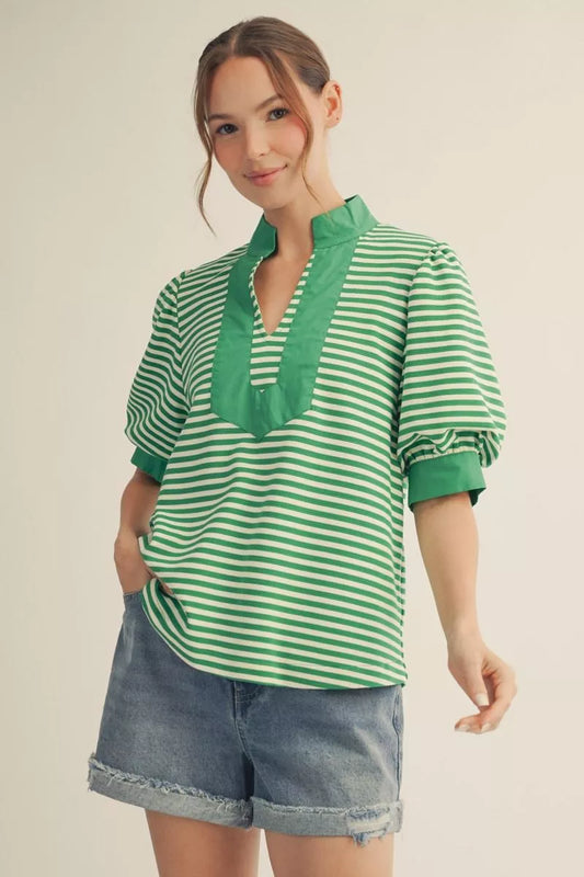 Green Striped Curvy Top