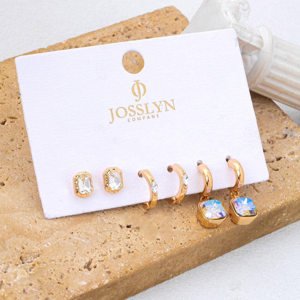 Whimsical Crystal Glass Huggie & Stud Earring Set