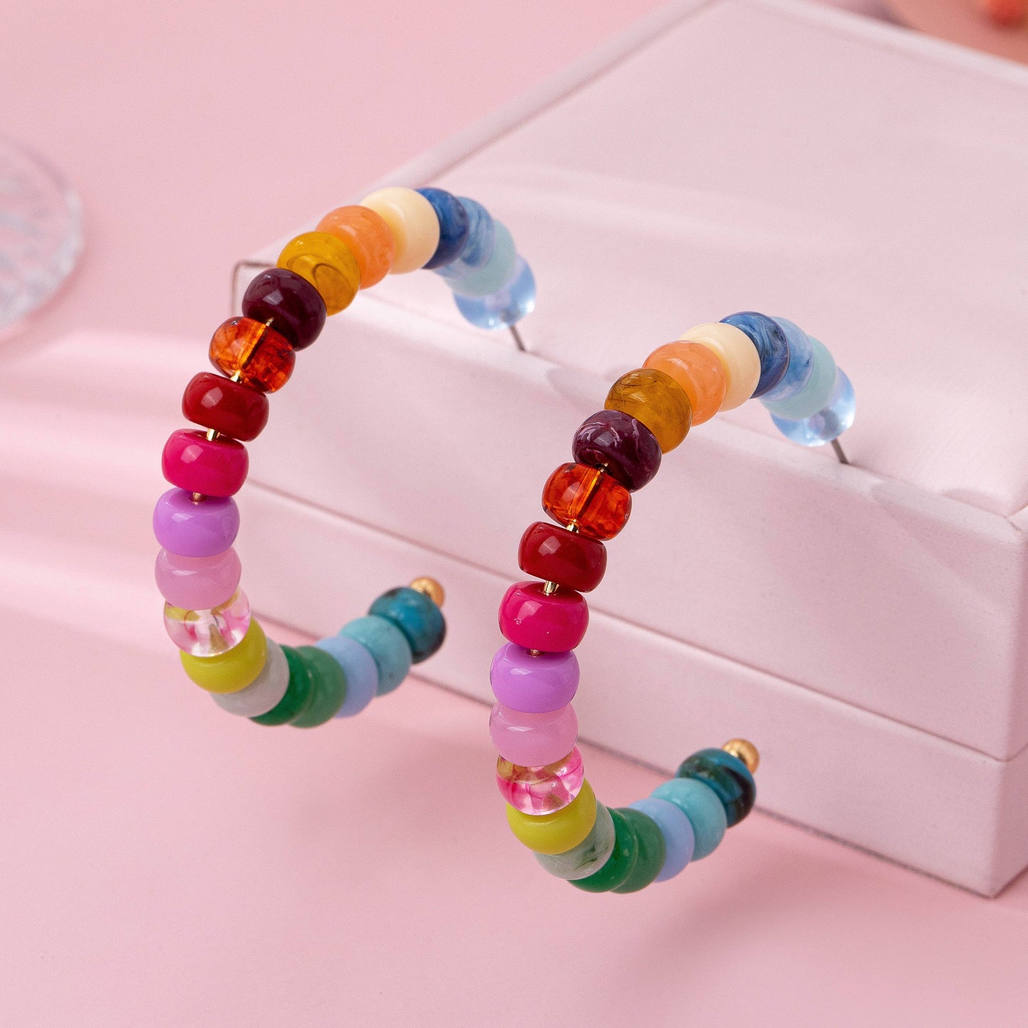 Multi-Color Beaded Hoop Earrings | Gold