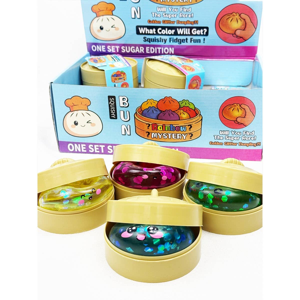 Mystery Sugar Glittered Dumpling Squishy with Steamer