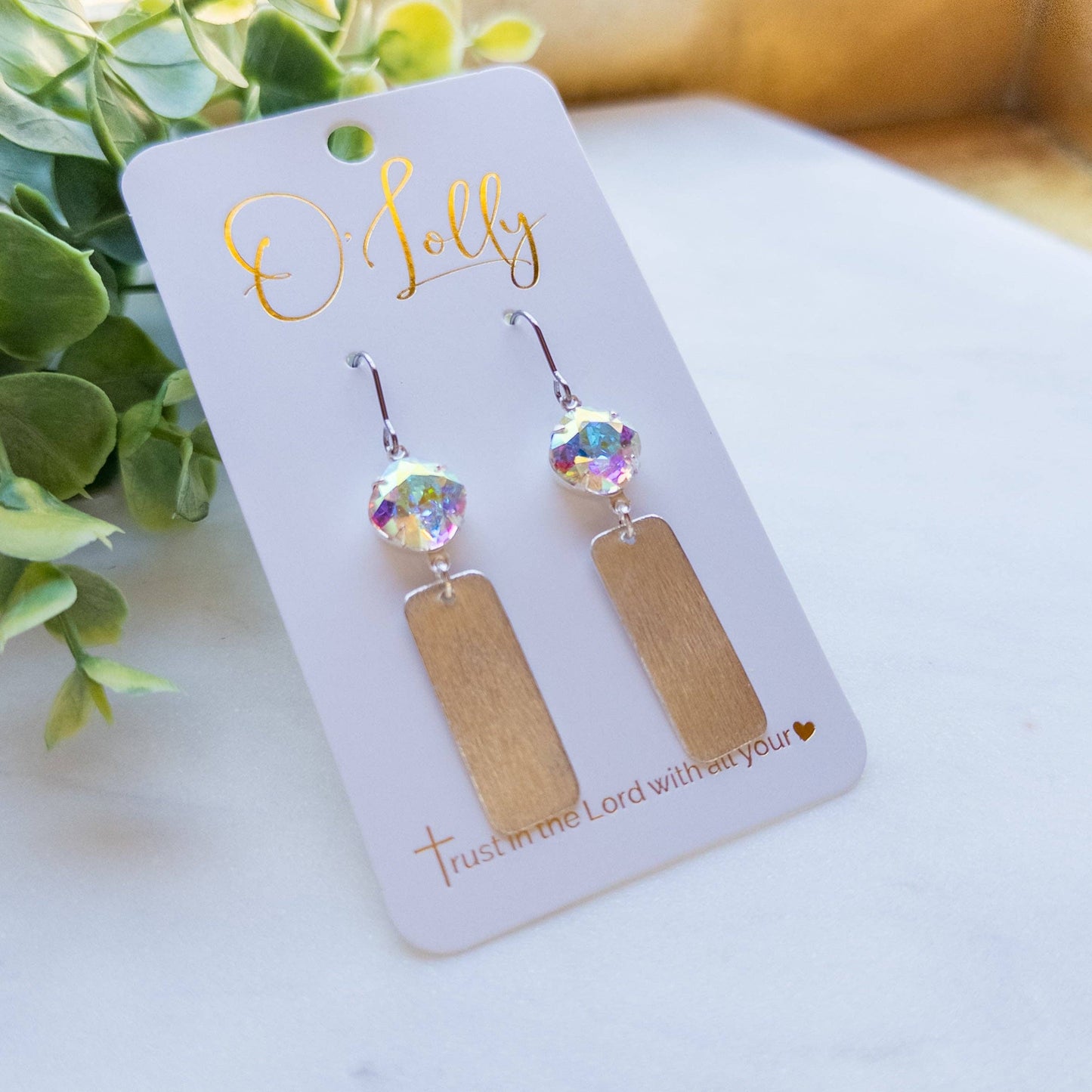 Silver Bar Earrings w/AB Stone - “Alicia”