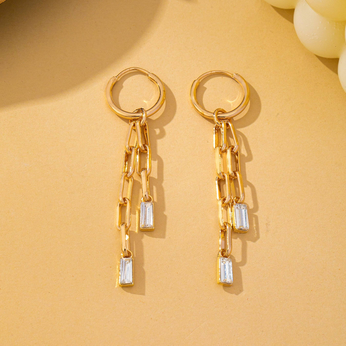 Paperclip Chain Glass Rhinestone Drop Earrings